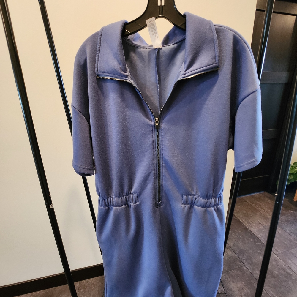 Yogalicious Deep Blue Scuba Romper — Zip Front, Sleek & Comfy